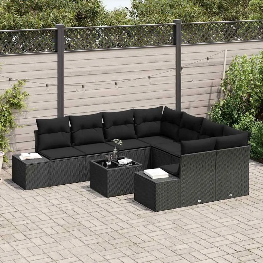9 Piece Outdoor Garden Sofa Set Poly Rattan Furniture Black Patio Lounge