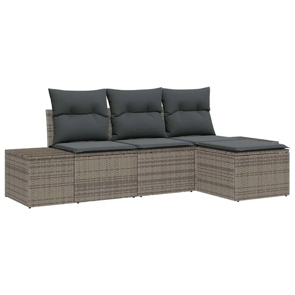 Garden Sofa Set 4 Piece Outdoor Furniture Grey Poly Rattan Modular Seating