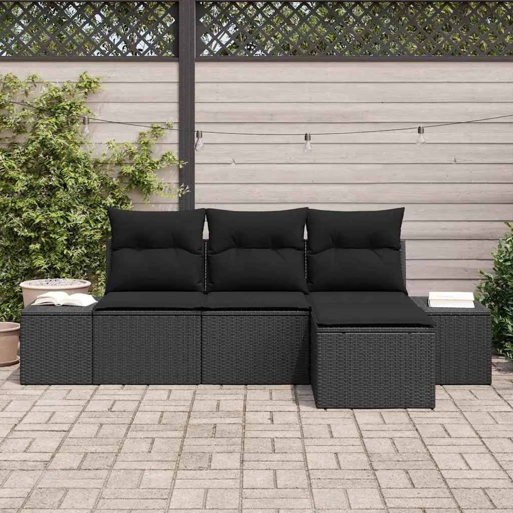 Garden Sofa Set 4 Pieces Black Outdoor Furniture Modular Patio Rattan Seating