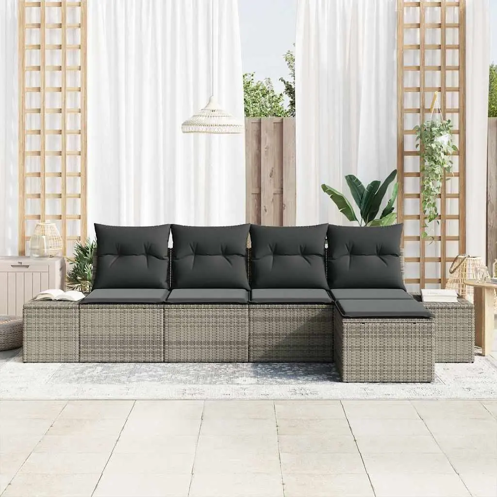 Outdoor Garden Sofa Set Modular 5 Piece Grey Poly Rattan Furniture