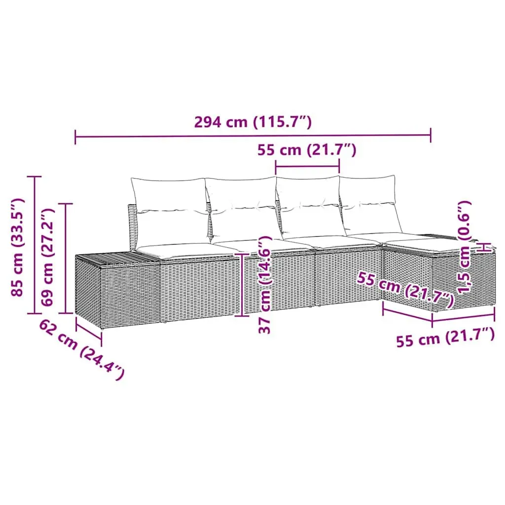 Garden Sofa Set 5 Piece Outdoor Lounge Black Modular Rattan with Storage