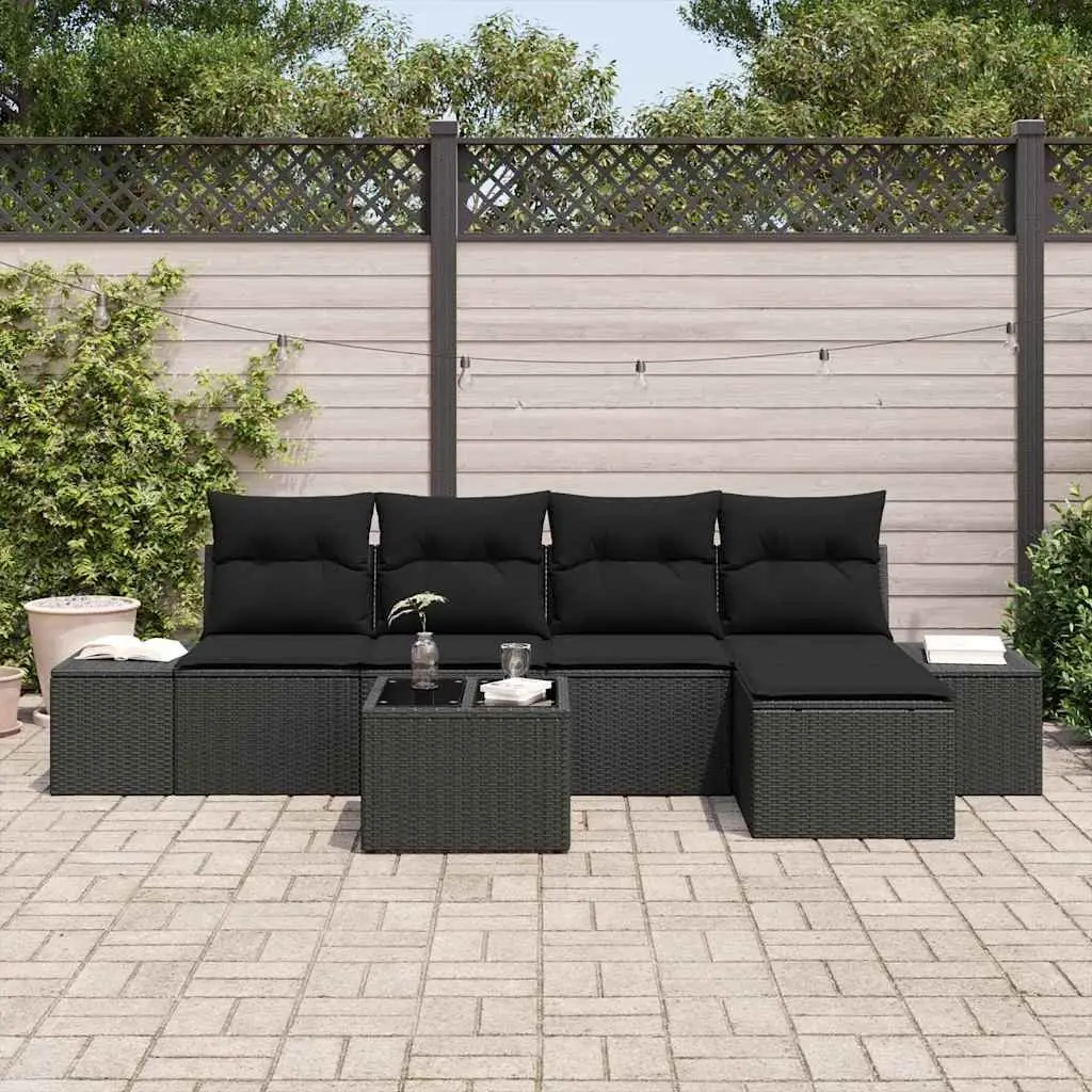 Outdoor Garden Sofa Set Modular Seating Storage 5 Piece Black Poly Rattan