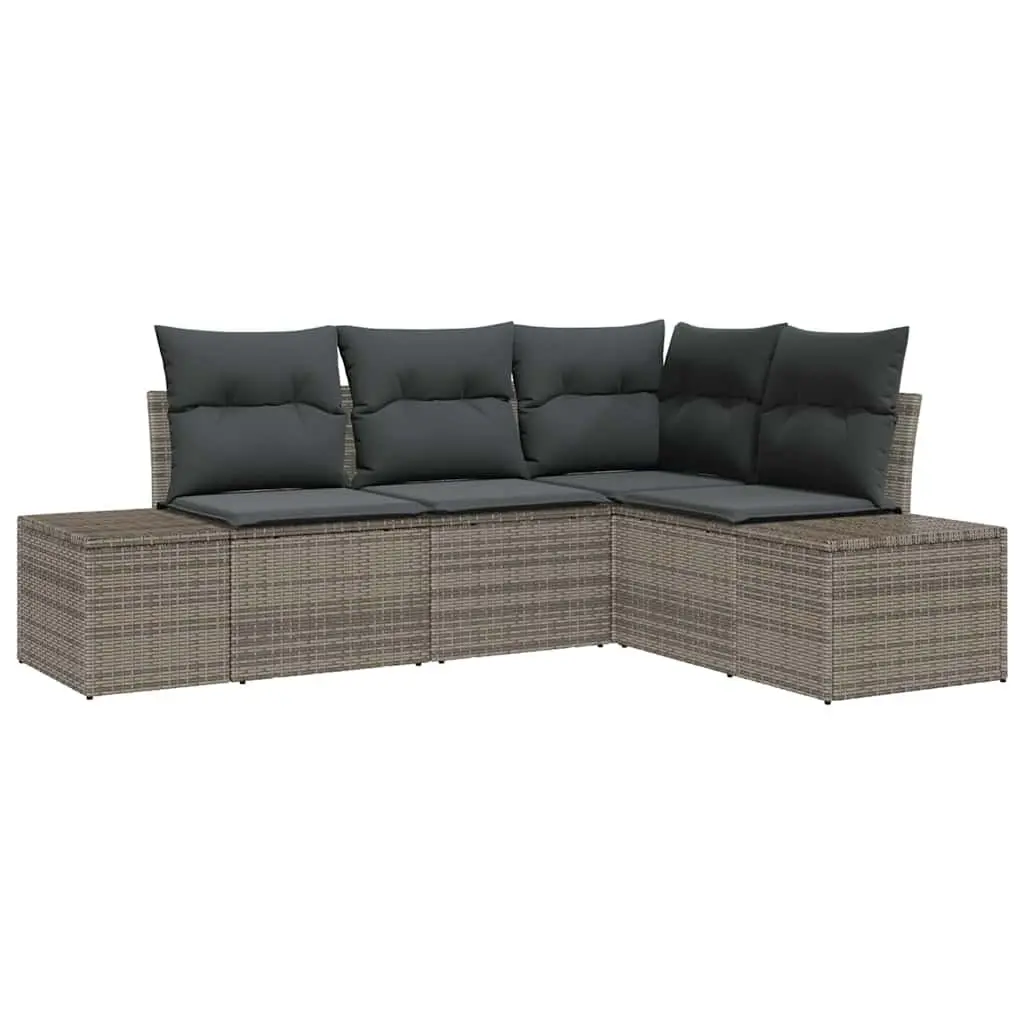 Garden Sofa Set 4-Piece Modular Outdoor Furniture Grey Poly Rattan
