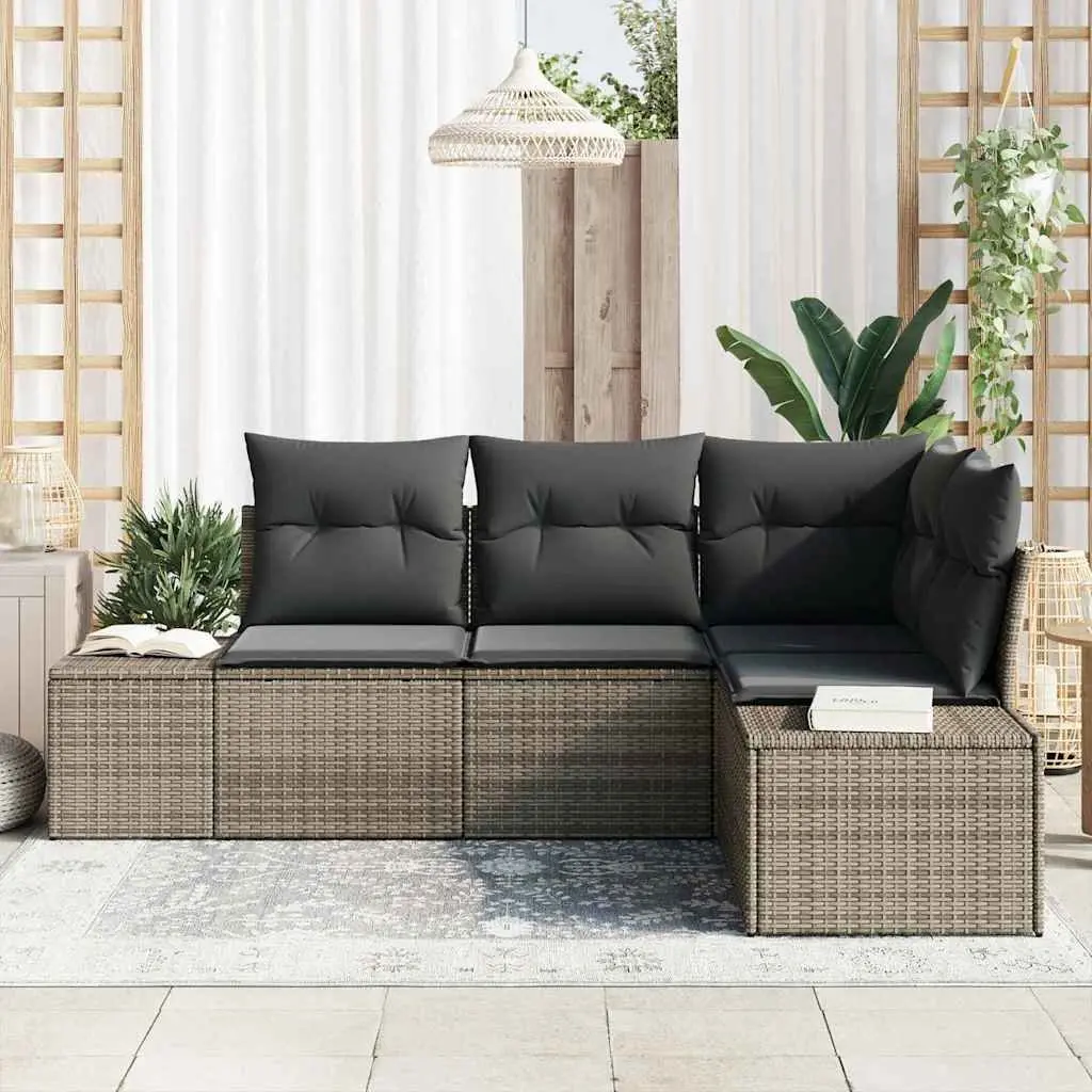 Garden Sofa Set 4-Piece Modular Outdoor Furniture Grey Poly Rattan