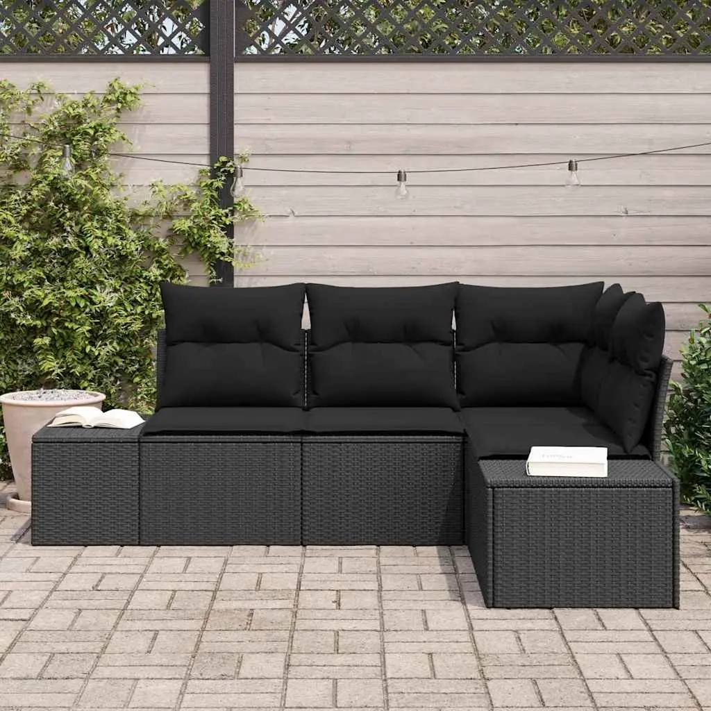 Modular Garden Sofa Set 4 Piece Outdoor Furniture Black Poly Rattan