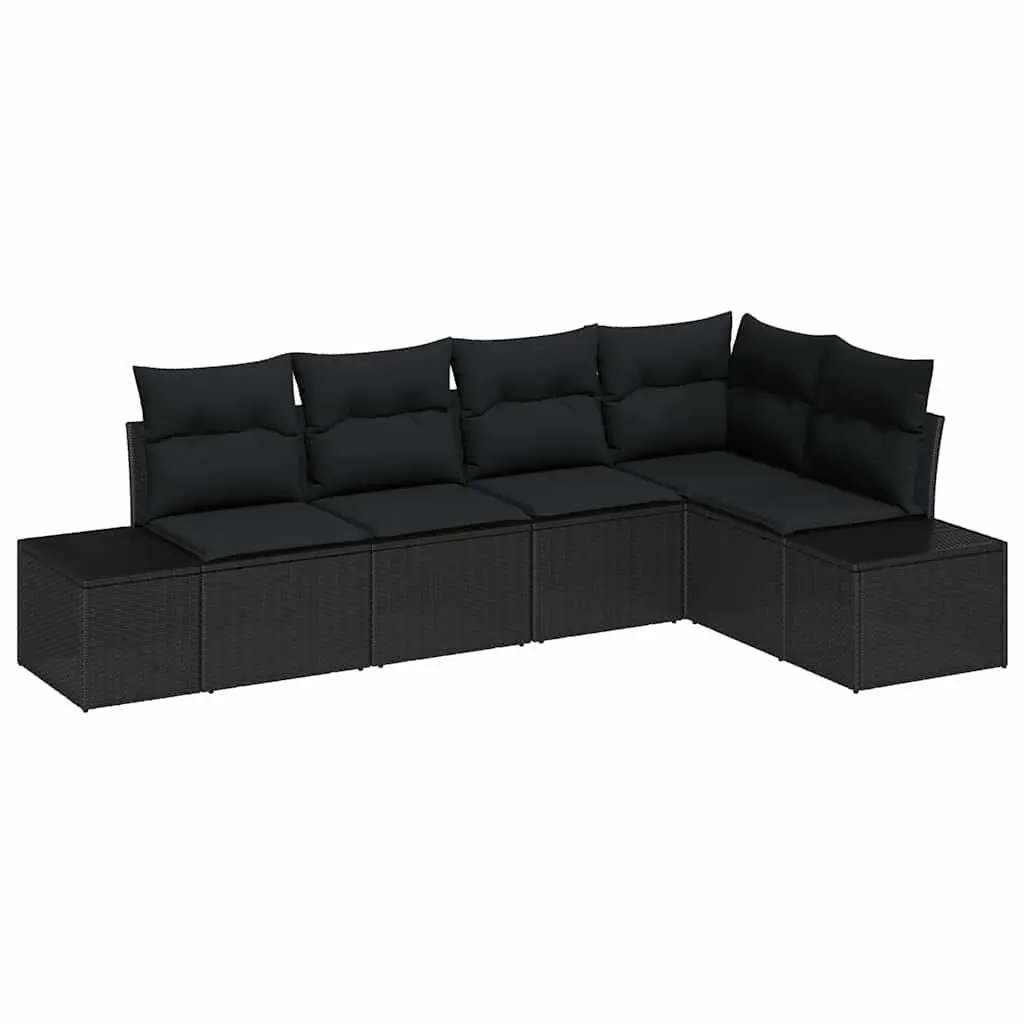 Outdoor Garden Sofa Set 5 Pieces Modular Black Poly Rattan Patio Furniture