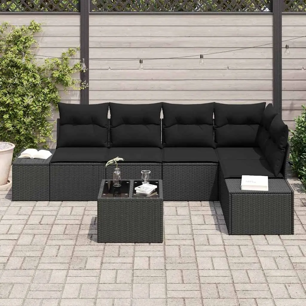 Garden Sofa Set Modular Outdoor Furniture Black Poly Rattan Patio Sectional