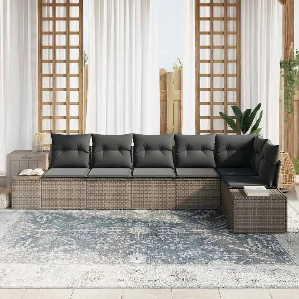 Modular Garden Sofa Set Outdoor Furniture 6 Piece Grey Poly Rattan
