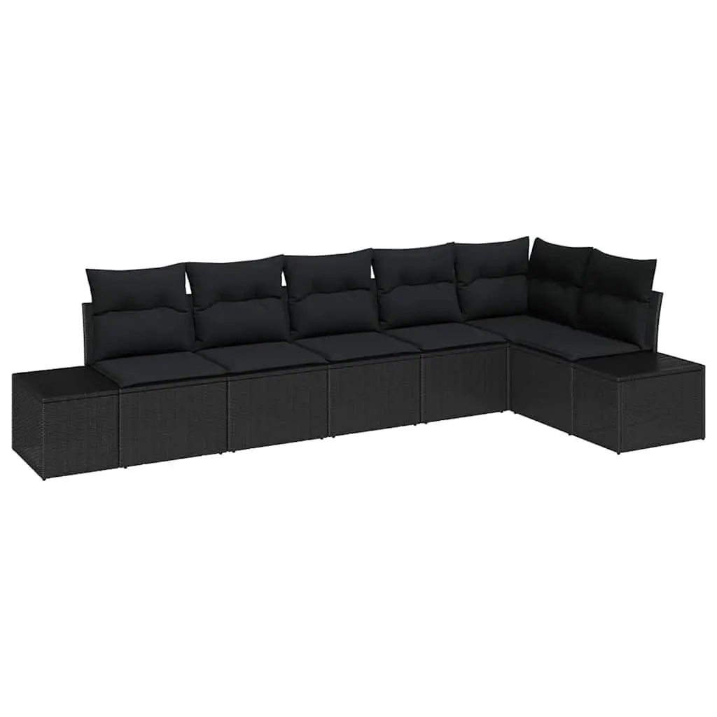 Garden Sofa Set Modular Outdoor Furniture 6 Pieces Black Poly Rattan