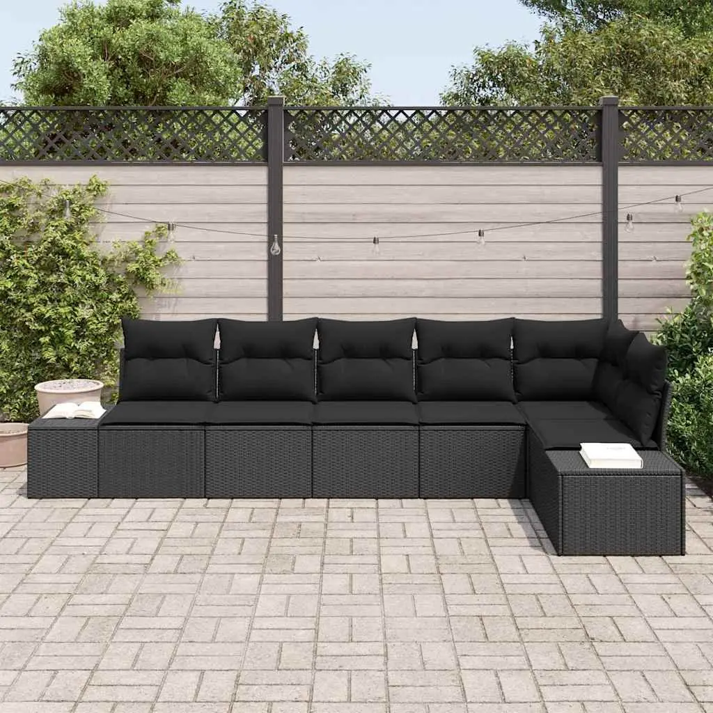 Garden Sofa Set Modular Outdoor Furniture 6 Pieces Black Poly Rattan