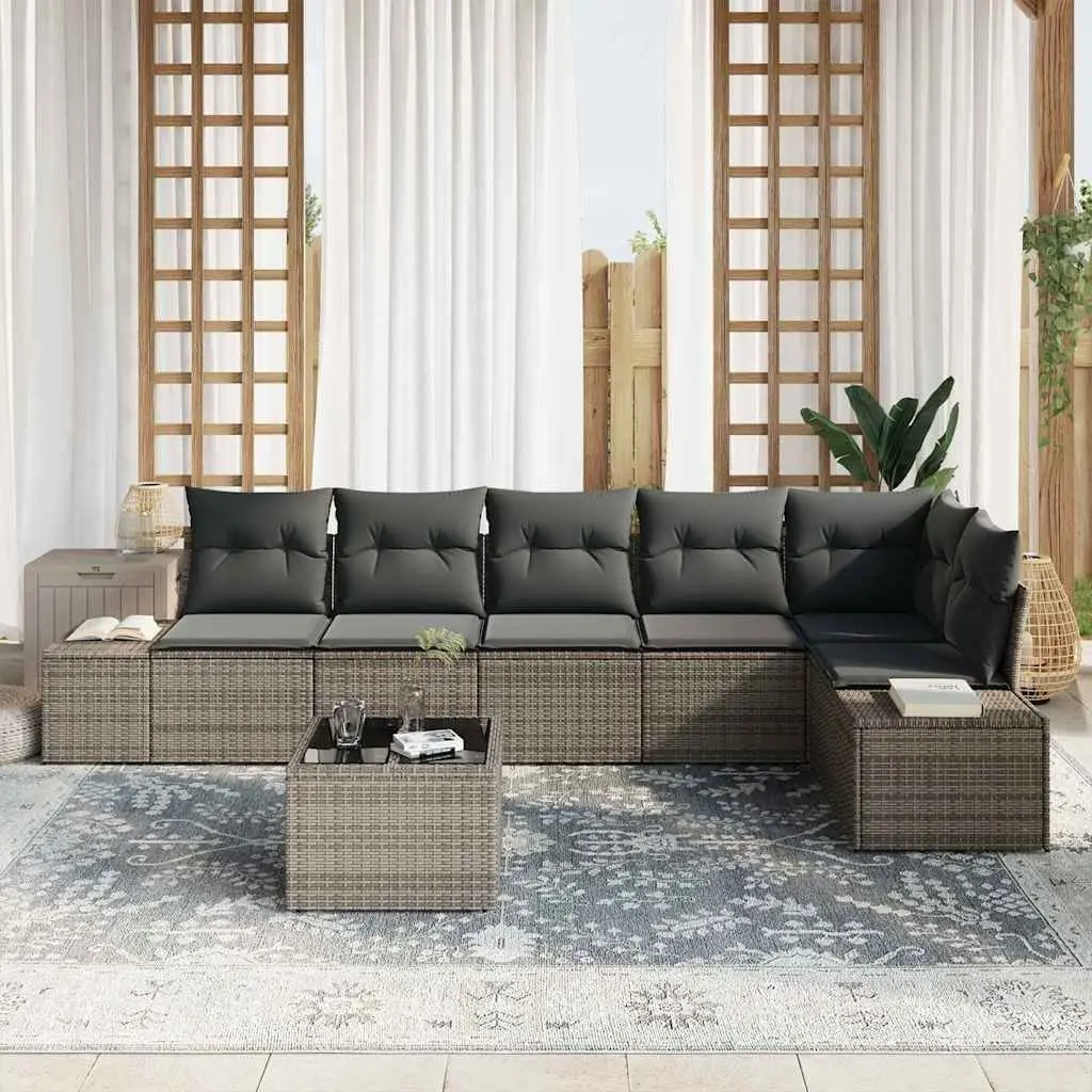 Modular Garden Sofa Set with Storage Light Grey Outdoor Furniture Poly Rattan