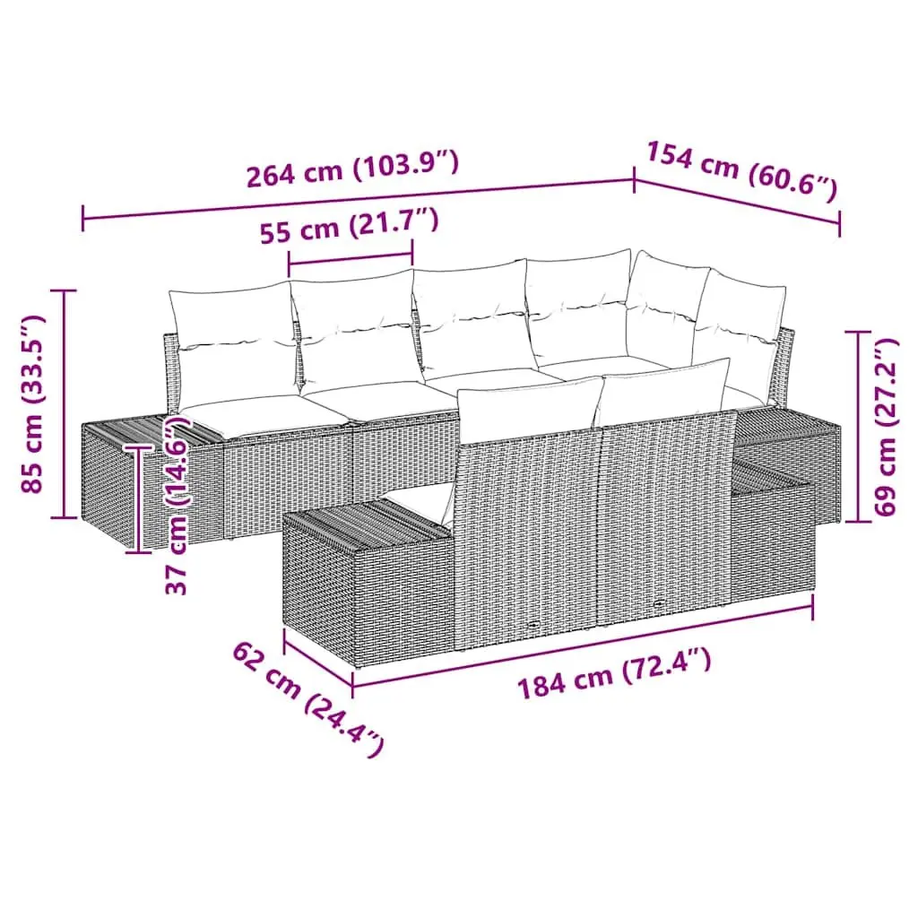 Garden Sofa Set 7pcs Modular Outdoor Seating Grey Poly Rattan Patio Furniture