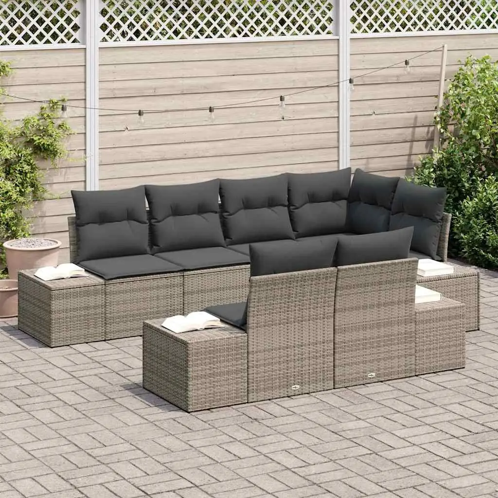 Garden Sofa Set 7pcs Modular Outdoor Seating Grey Poly Rattan Patio Furniture