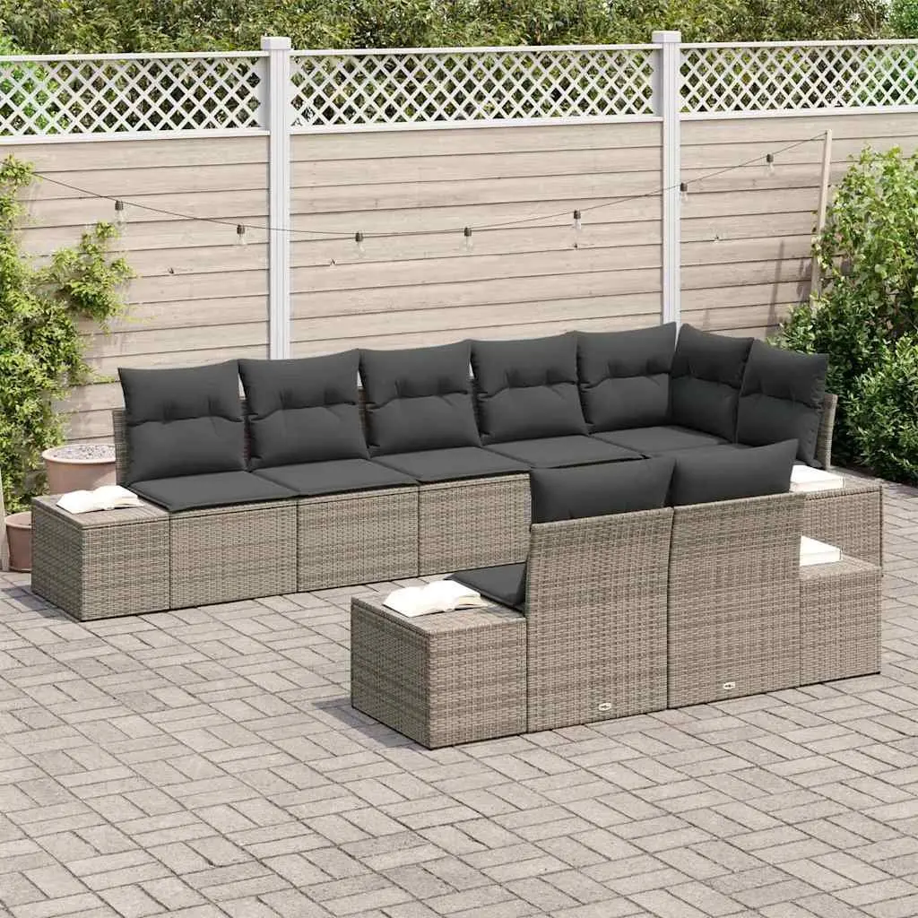 Modular Garden Sofa Set Outdoor Furniture 8 Pieces Grey Poly Rattan