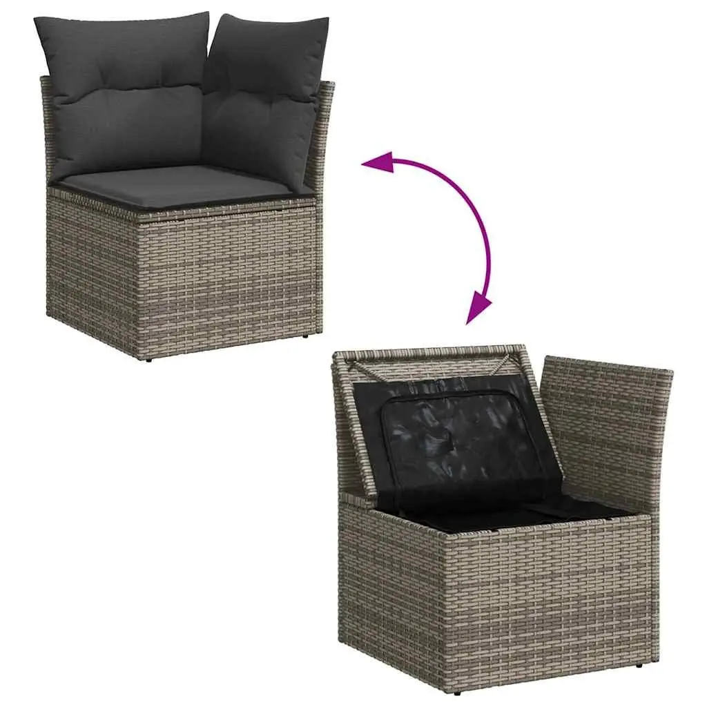 Garden Sofa Set Modular Outdoor Furniture Grey Poly Rattan with Storage Bag