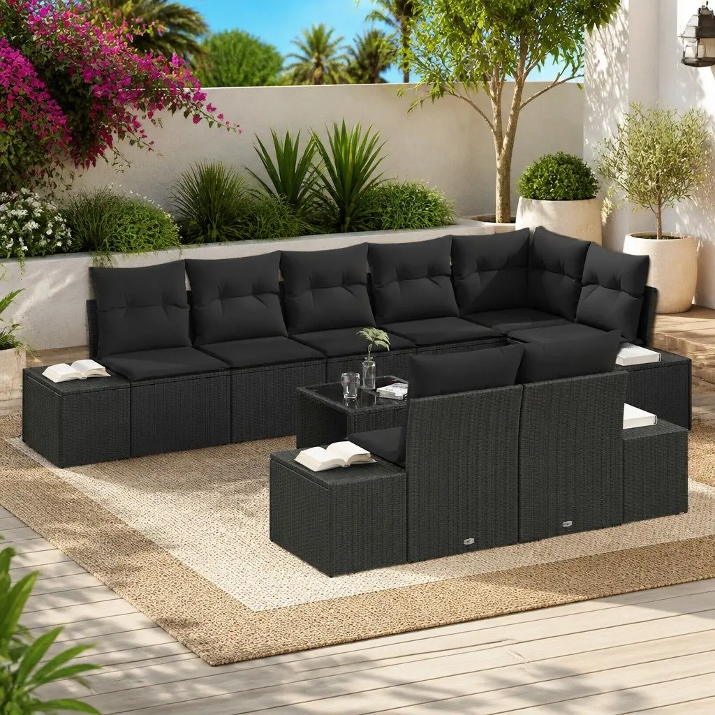 Black Poly Rattan Garden Sofa Set with Storage