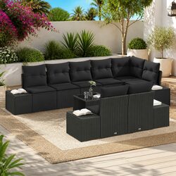 Reliable Black Poly Rattan Garden Sofa Set with Storage