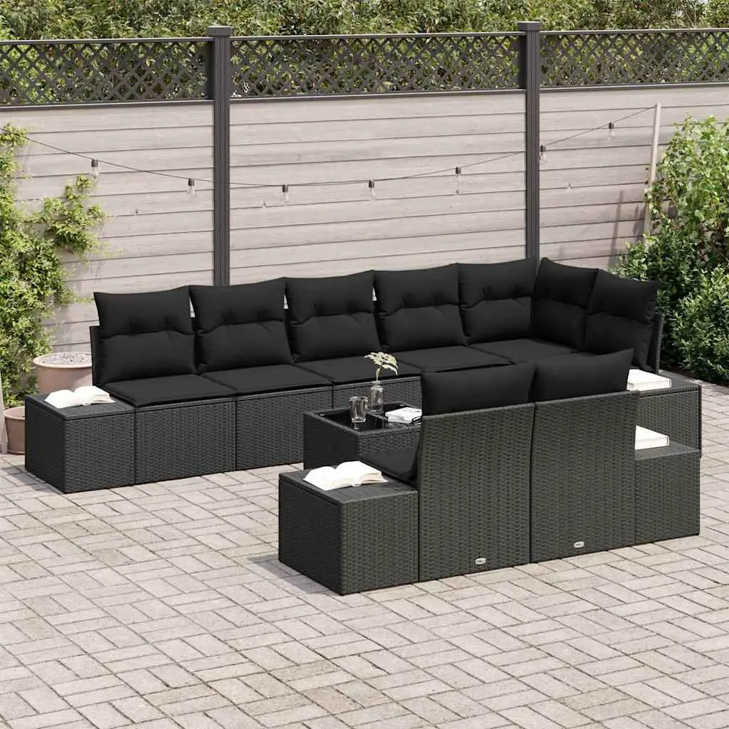 Black Poly Rattan Garden Sofa Set with Storage