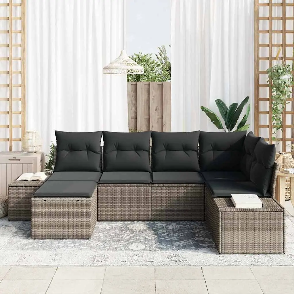 Outdoor Sofa Set Modular Garden Lounge Furniture 6 Piece Grey Poly Rattan