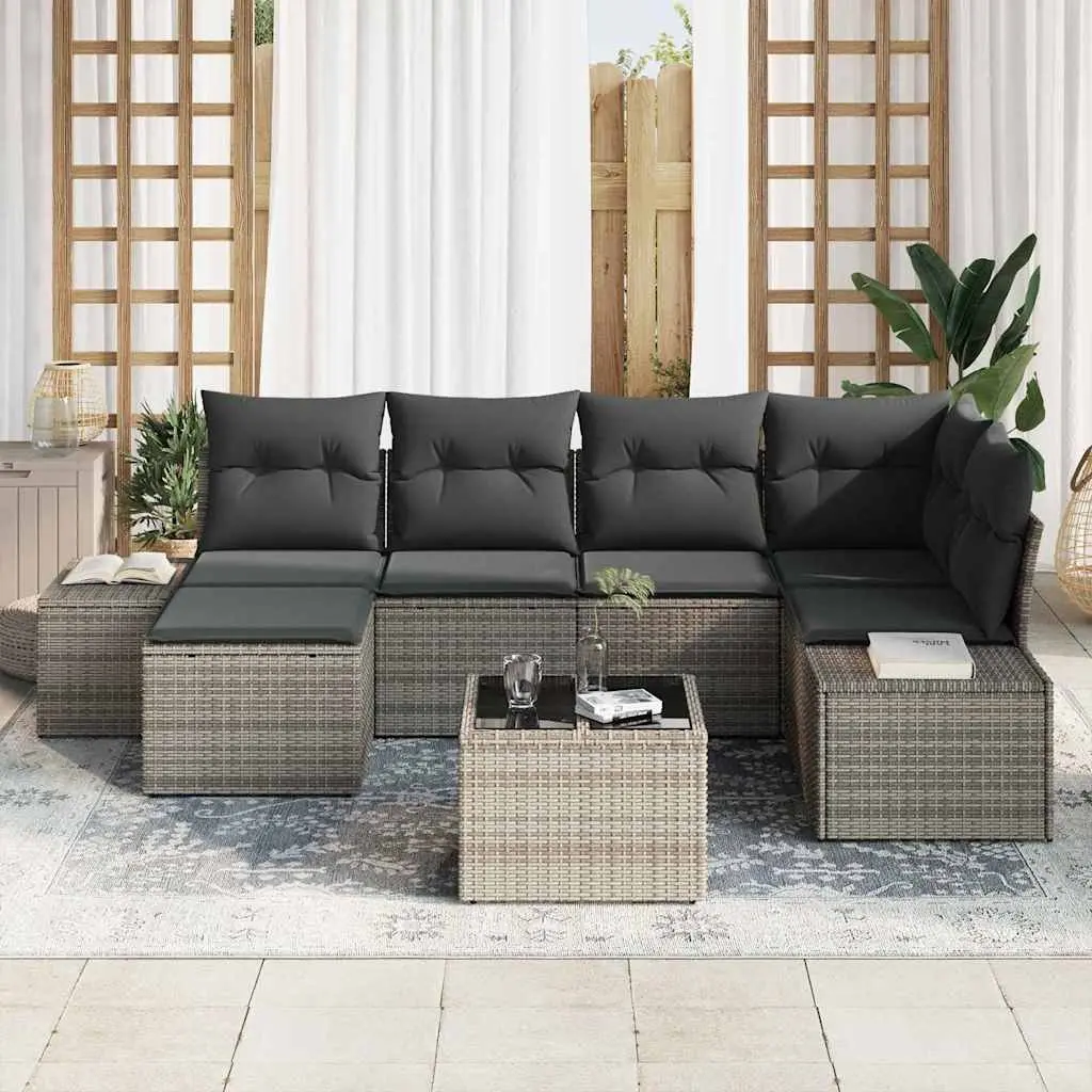 Garden Sofa Set 6 Piece Outdoor Furniture Grey Poly Rattan Modular Lounge Seating