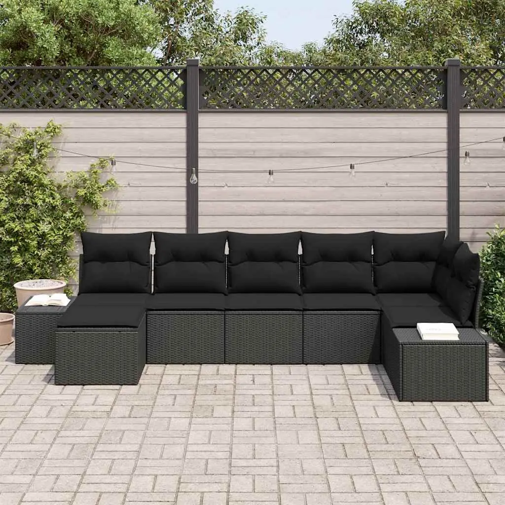 Modular Garden Sofa Set 7 Piece Outdoor Lounge Sectional with Cushions Black