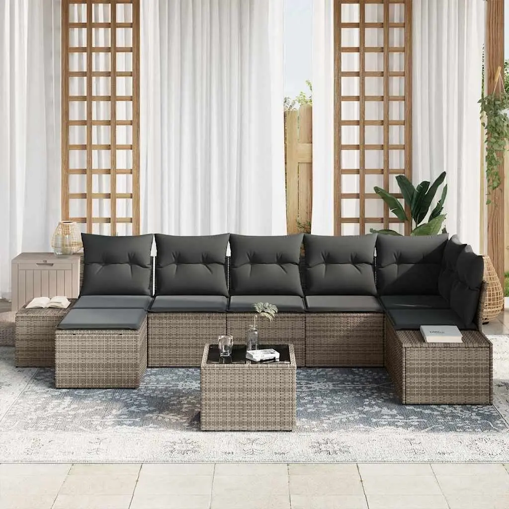 Garden Sofa Set 7 Piece Modular Outdoor Sectional with Cushions Storage Grey
