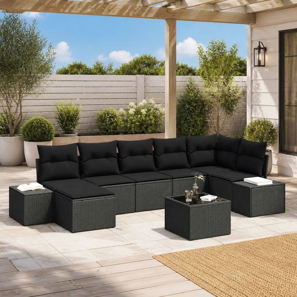 Modular 7 Piece Garden Sofa Set Outdoor Sectional Patio Furniture Black Poly Rattan with Adjustable Height Table