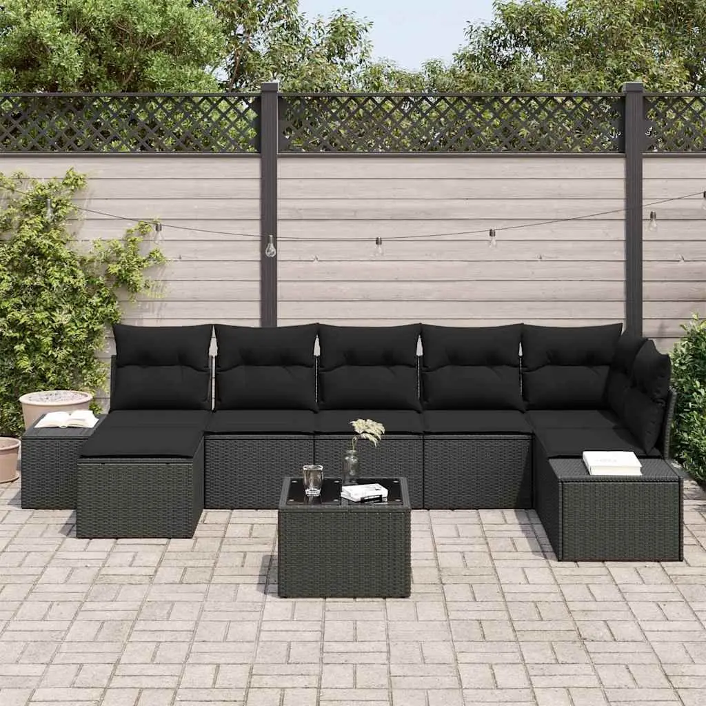 Modular 7 Piece Garden Sofa Set Outdoor Sectional Patio Furniture Black Poly Rattan with Adjustable Height Table