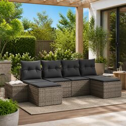 Garden Sofa Set 4 Piece Grey Poly Rattan Outdoor Furniture with Cushions