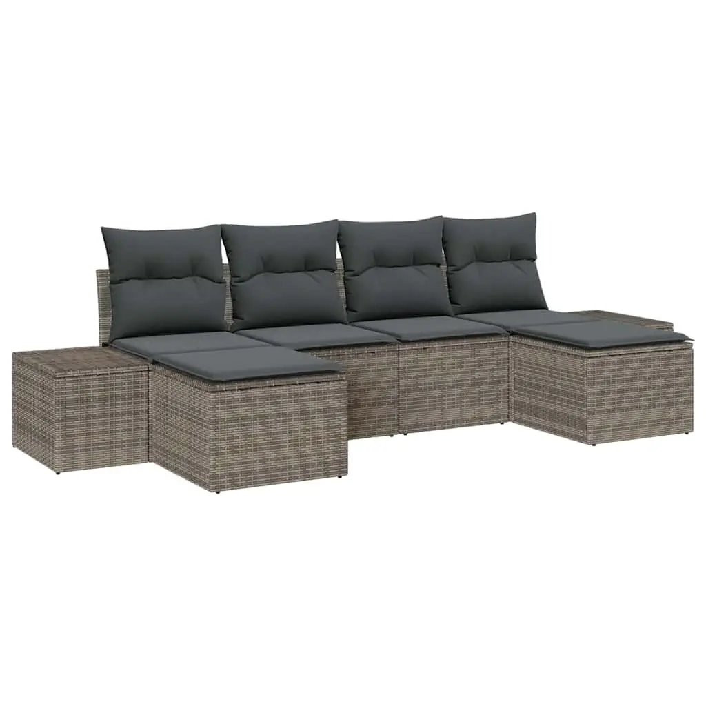 Garden Sofa Set Modular Outdoor Furniture 4 Piece Grey Poly Rattan with Cushions