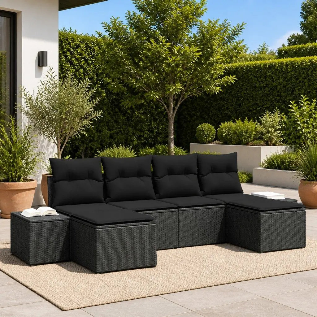 Garden Sofa Set 4 Piece Outdoor Furniture Poly Rattan Black with Cushions