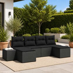 Garden Sofa Set 4 Piece Black Poly Rattan Outdoor Furniture with Cushions