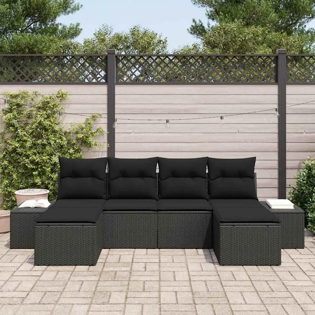 Garden Sofa Set 4 Piece Outdoor Furniture Poly Rattan Black with Cushions