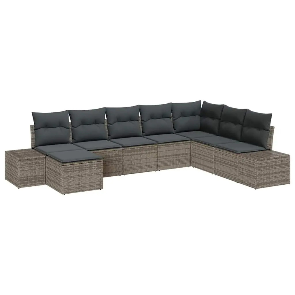 Modular Garden Sofa Set 8 Piece Outdoor Furniture Grey Poly Rattan with Cushions