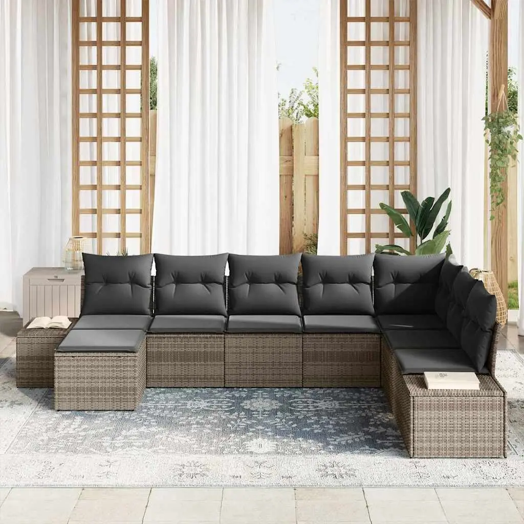 Modular Garden Sofa Set 8 Piece Outdoor Furniture Grey Poly Rattan with Cushions