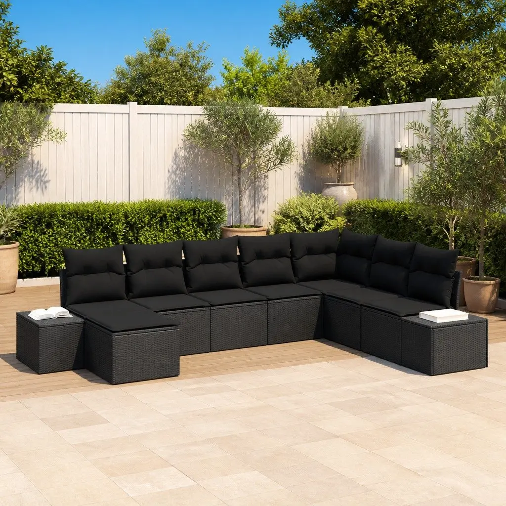 Garden Sofa Set Modular Outdoor Furniture 8 Pieces Black Poly Rattan