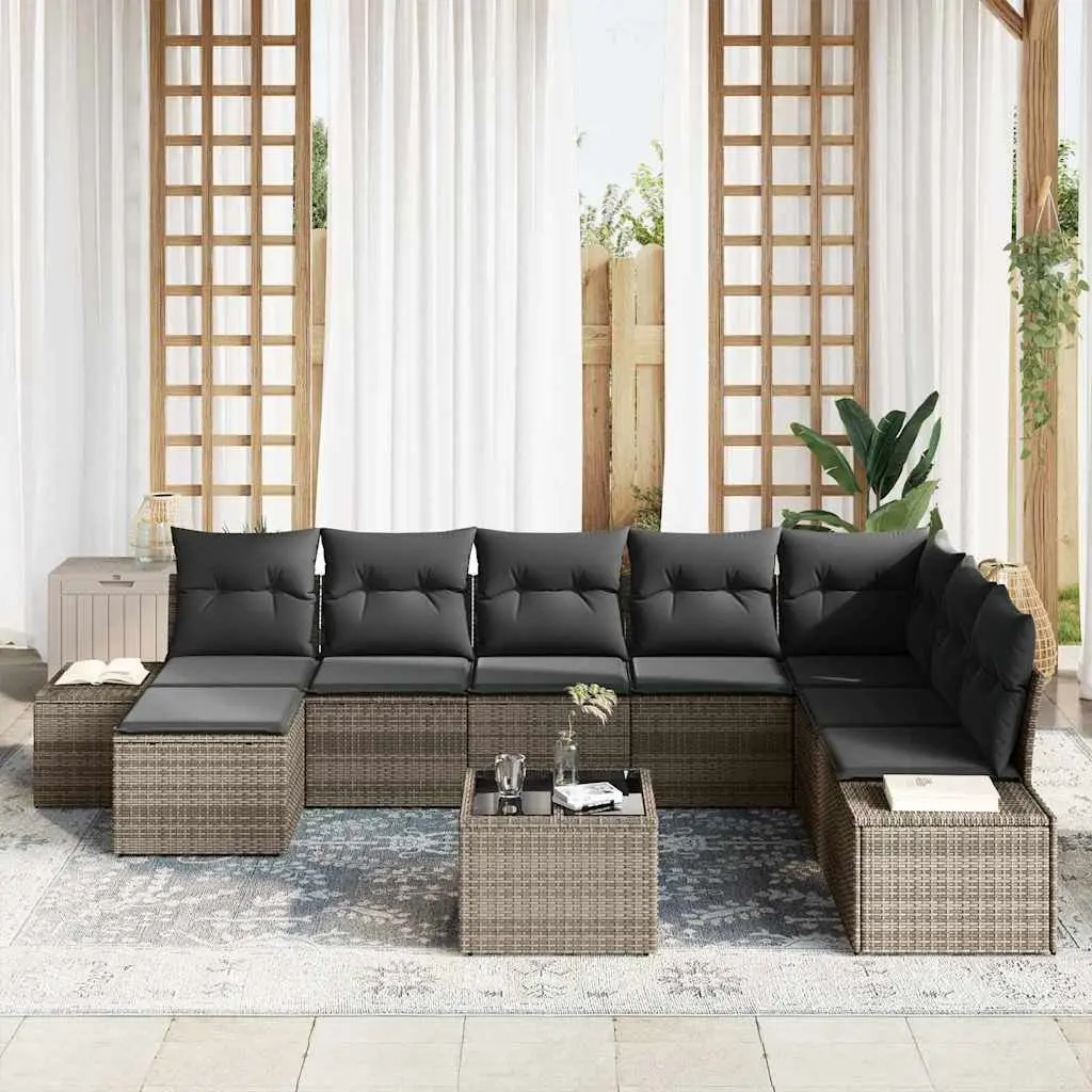 Modular Garden Sofa Set 8 Pieces Outdoor Lounge Furniture Grey Poly Rattan