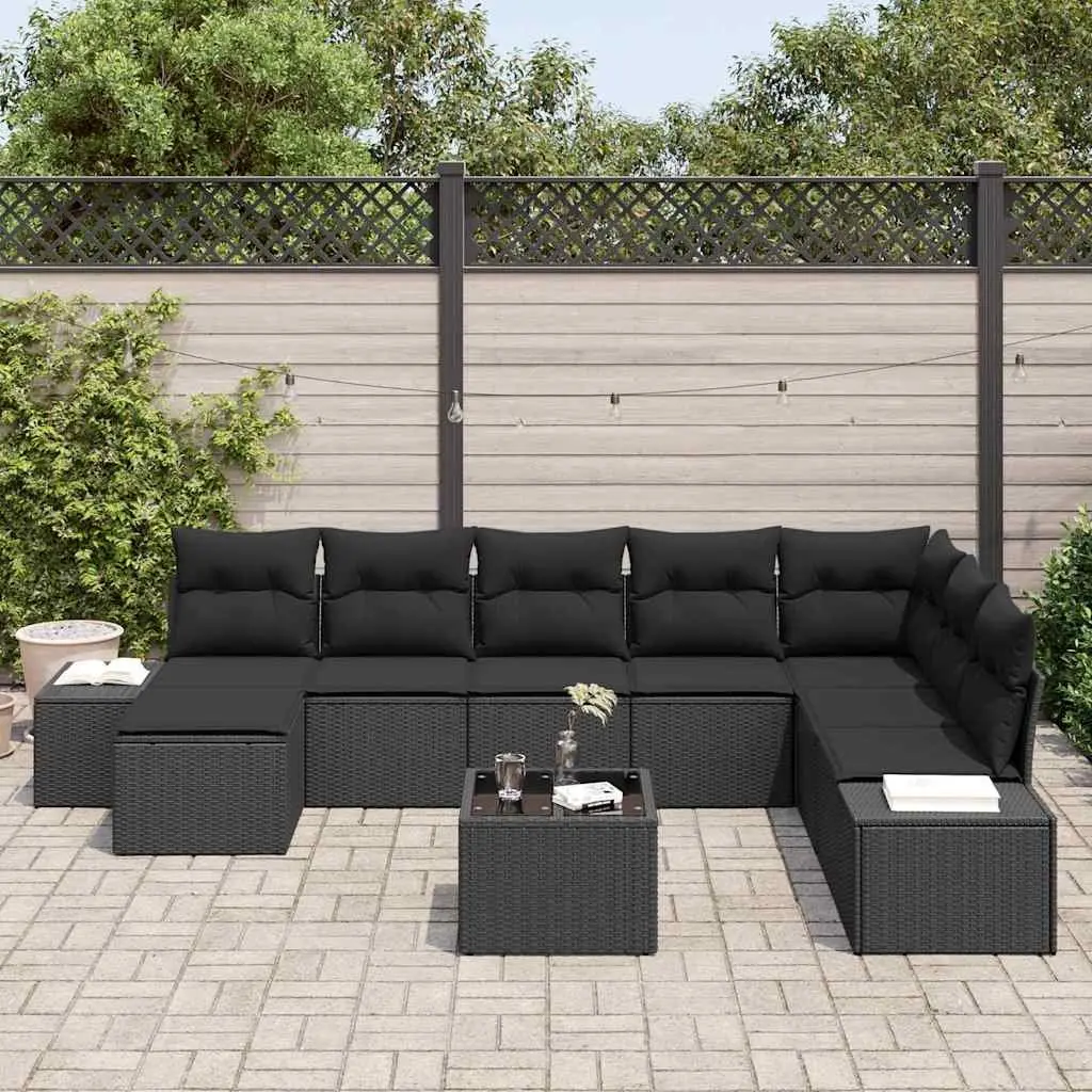 Garden Sofa Set Modular Outdoor Furniture 8 Pieces Black Poly Rattan