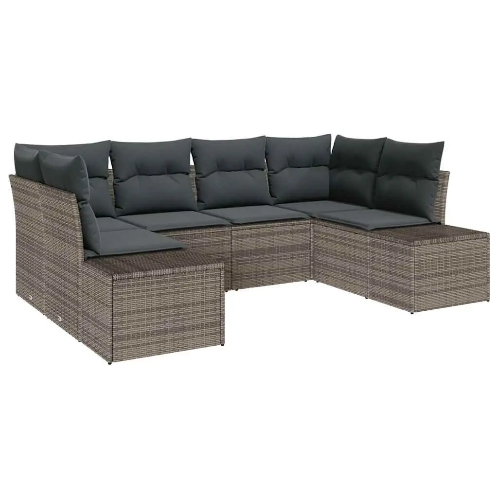Modular Garden Sofa Set 6 Pieces Grey Outdoor Seating with Storage Box