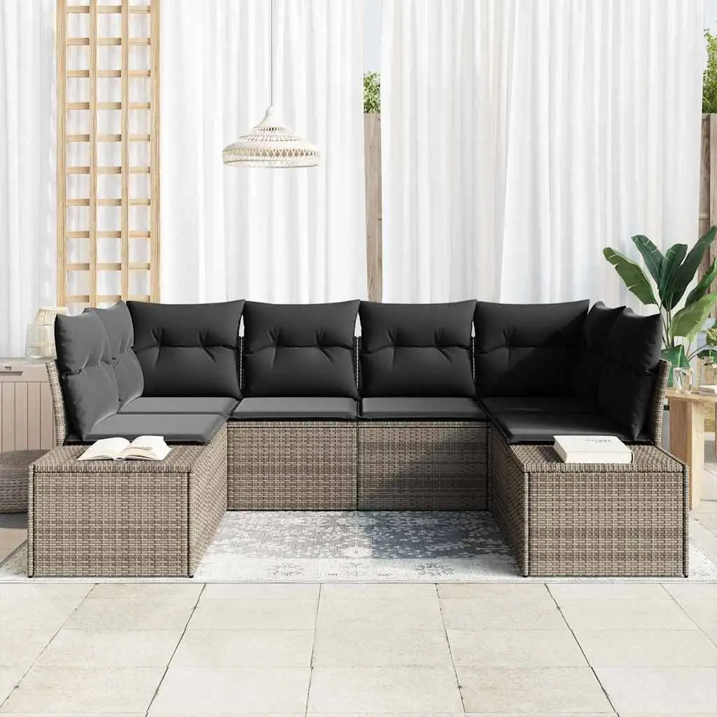 Modular Garden Sofa Set 6 Pieces Grey Outdoor Seating with Storage Box