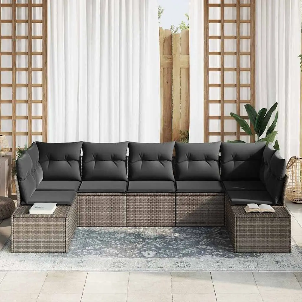 Modular Garden Sofa Set 7 Piece Outdoor Seating Grey Rattan with Storage