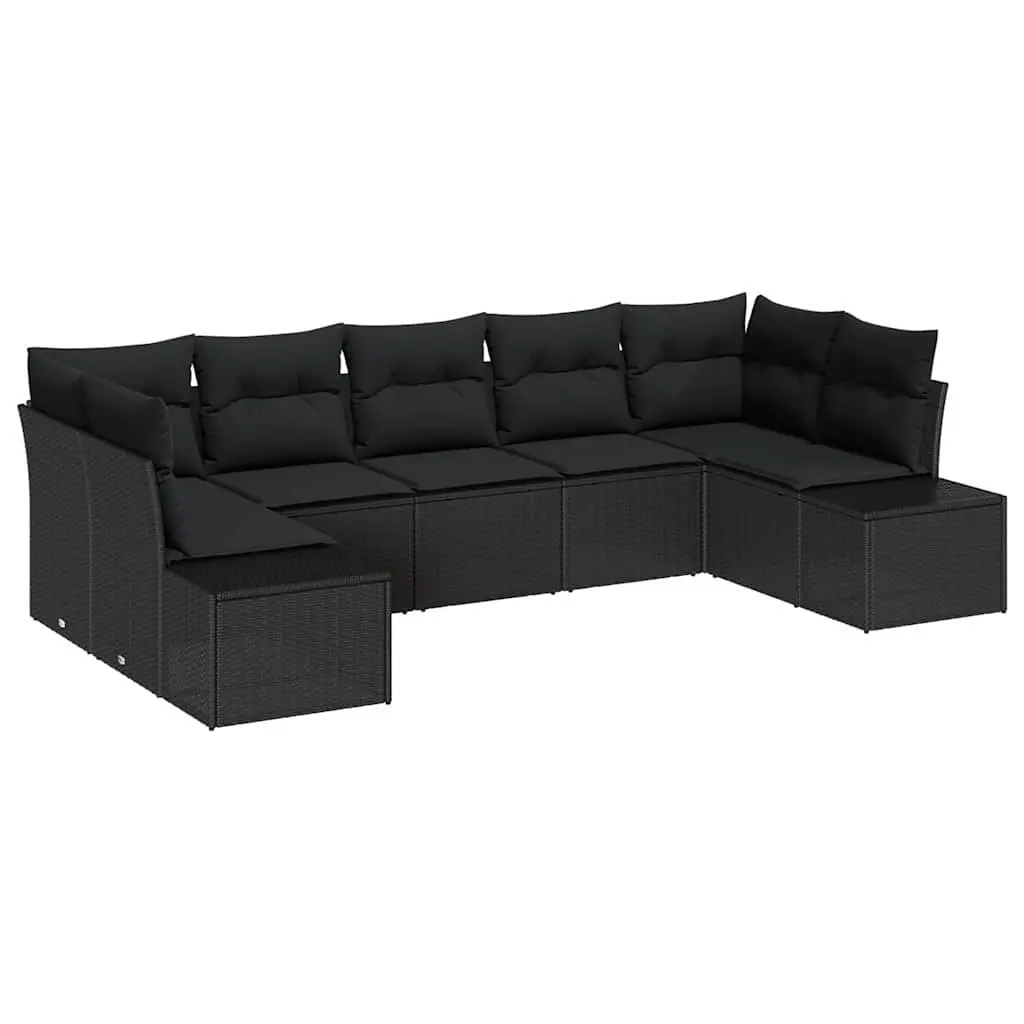Modular Outdoor Garden Sofa Set 7 Pieces Black Poly Rattan Lounge