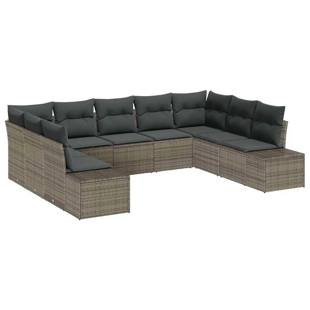 Modular Outdoor Sofa Set 9 Piece Grey Poly Rattan Cushioned Seating for Patios and Gardens