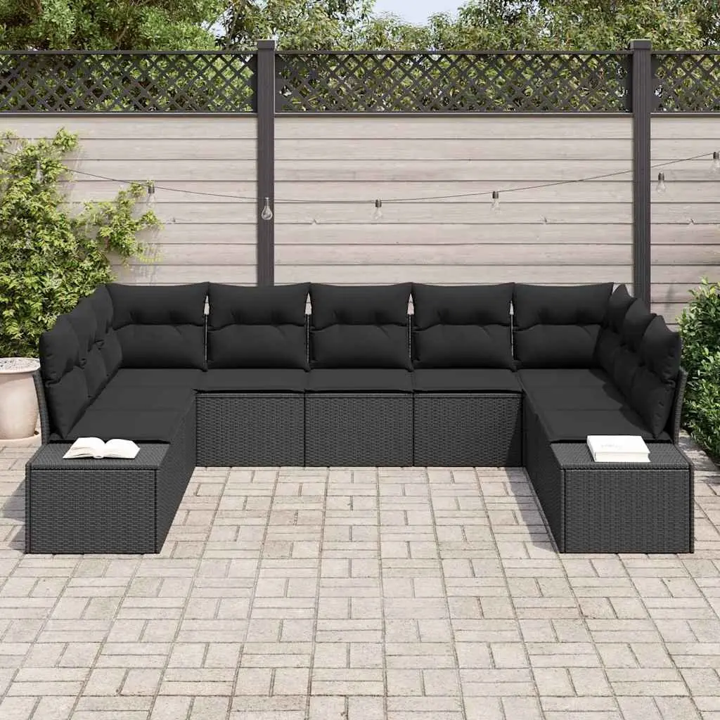 Outdoor Garden Sofa Set Modular Black Poly Rattan 9 Piece Lounge Seating