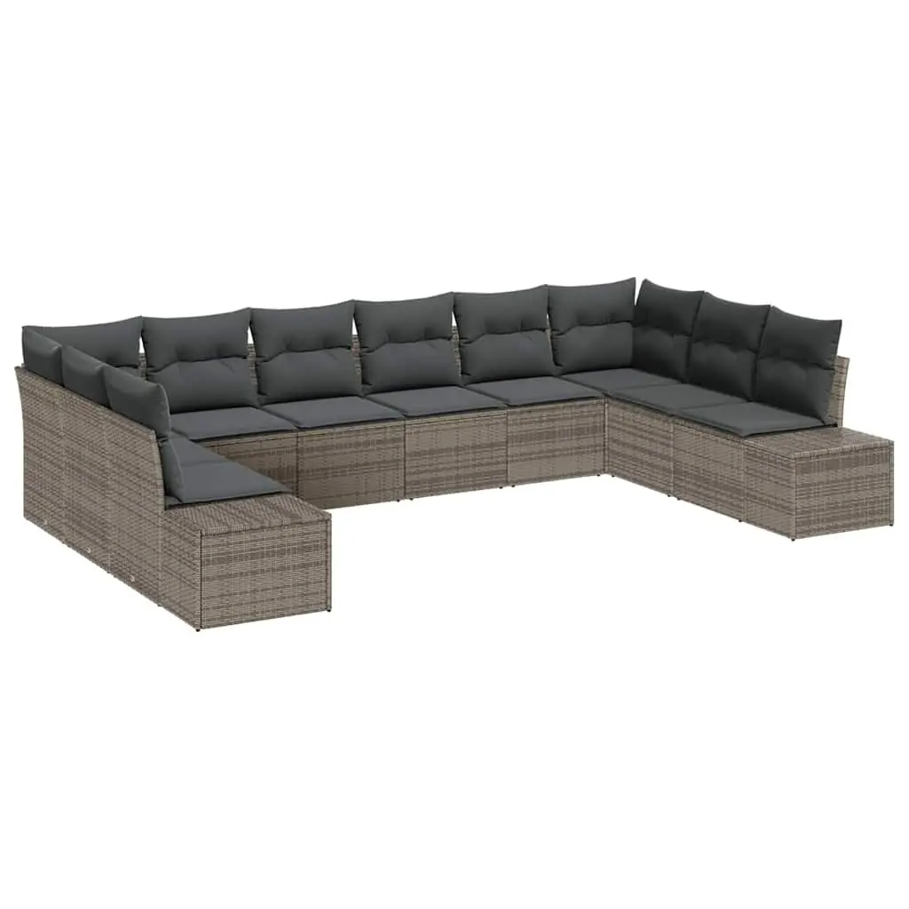 10 Piece Modular Outdoor Sofa Set Grey Poly Rattan for Garden Seating and Relaxation