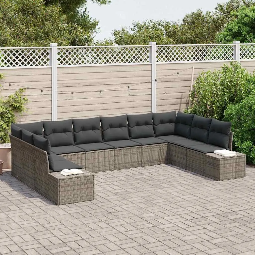 10 Piece Modular Outdoor Sofa Set Grey Poly Rattan for Garden Seating and Relaxation