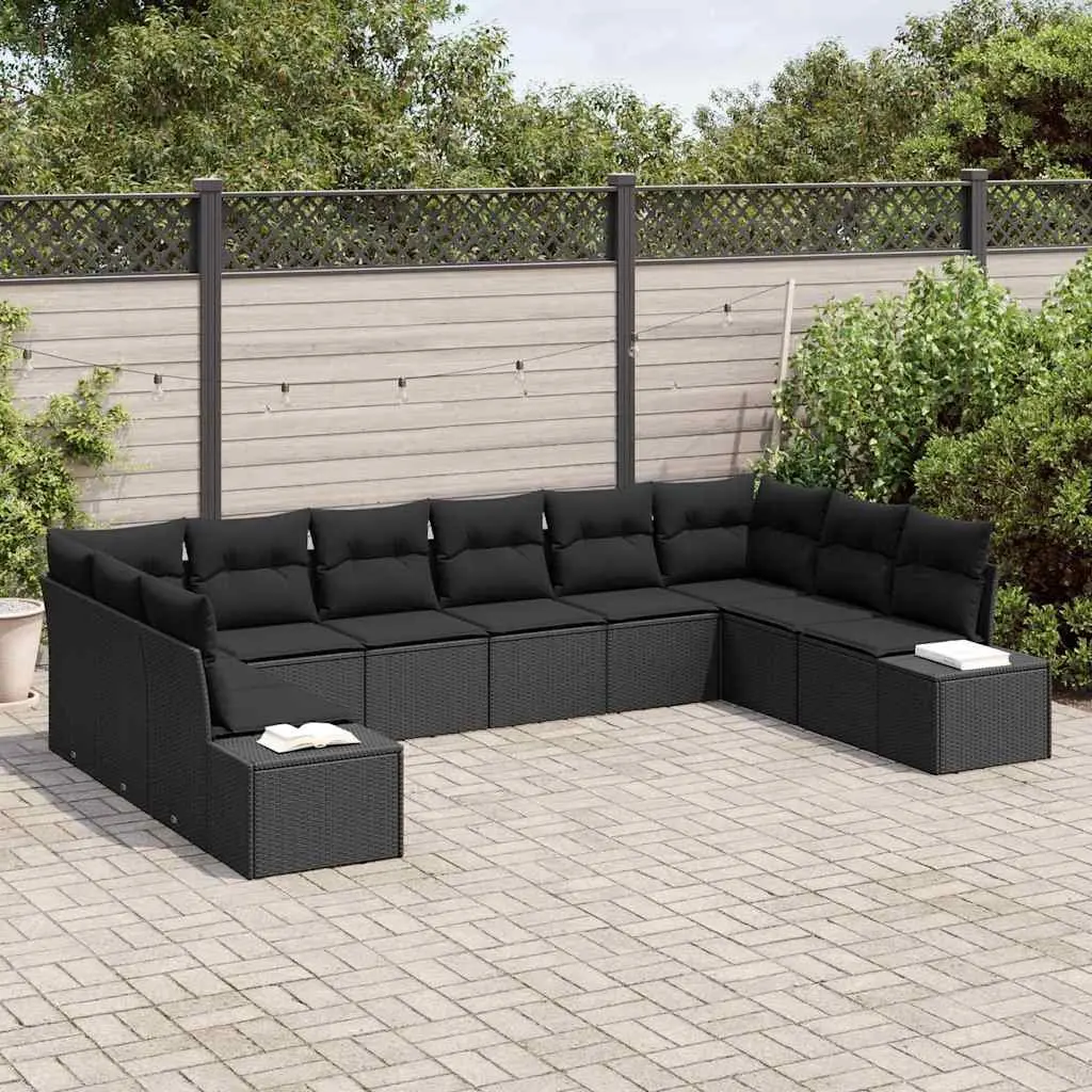 Outdoor Garden Sofa Set 10 Pieces Modular Seating Black Poly Rattan Patio