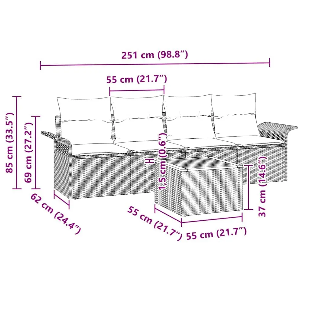 Outdoor Garden Sofa Set 5 Piece Modular Sectional Grey Poly Rattan Storage