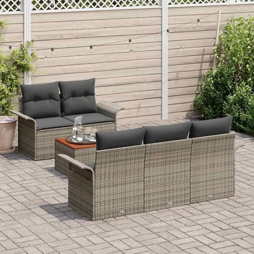 Outdoor Garden Sofa Set Modular Grey 6 Piece Poly Rattan with Storage Cushion