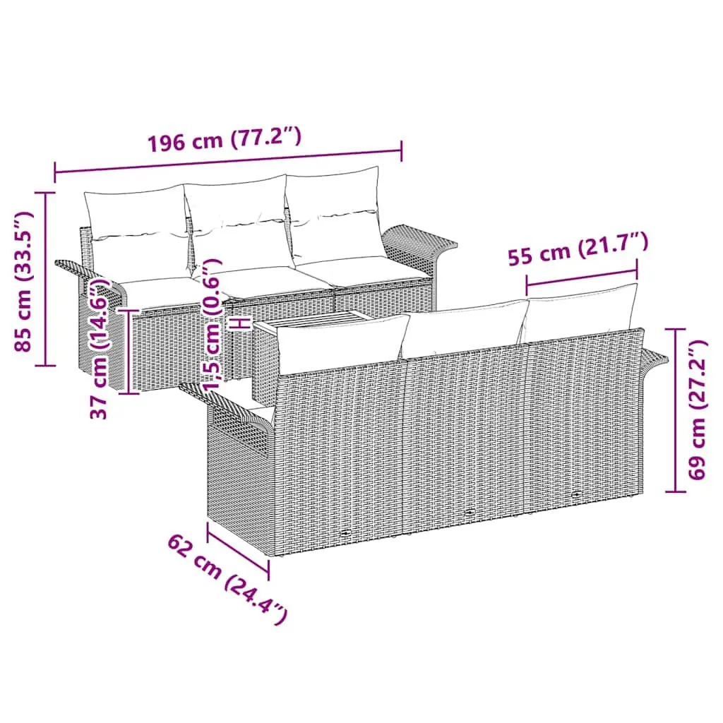 Outdoor Garden Sofa Set 7 Pieces Grey Poly Rattan Modular Seating Storage